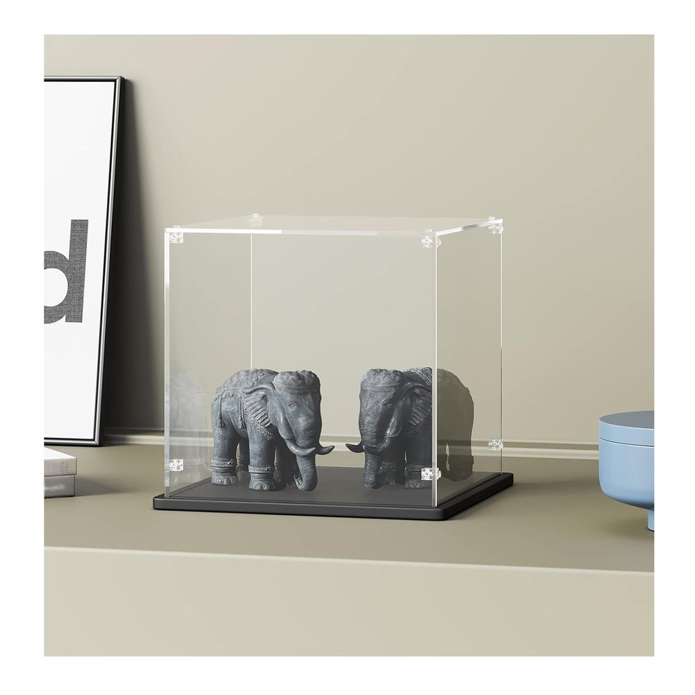 Simple Self-Assembly Acrylic Display Case Deluxe Dustproof Clear Showcase with Wood-Plastic Base & String Light for Pop Figures Collectibles Toys(50x50cm(20") x45cm(18"))