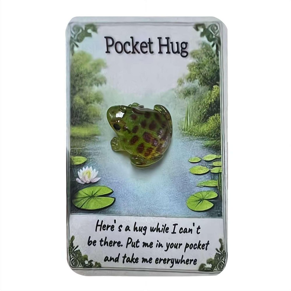 Animal Pocket Hug Gifts,Resin Animal Pocket Hug Tokens with Greeting Cards for Emotional Support,Encouragement Greeting Card Gifts for Friend Christmas Birthday Thanksgiving Anniversary (Frog)