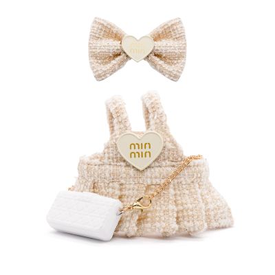 LYBHYQTII Dolls Clothes for 17cm Dolls, Luxury Chic Style 3 Piece Set Including Bow, Dress and Bag High-End Fashion Outfit with Premium Handmade Dolls Accessories for Play & Display (Beige)