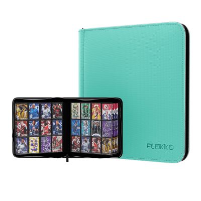 12 Pocket Card Binder,Flekko Zipper 720 Pockets Trading Card Binder,PU Card Collection Album,Sturdy Side-Loading Card Holder Folders for YuGiOh, TCG,MTG,Game Cards,Sports Cards. (Teal)