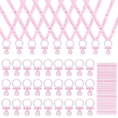36 Pcs Baby Shower Pacifiers Necklace Acrylic Baby Pacifiers Party Favors Charm Necklace for Girls Boys Shower Party Decorations Gender Reveal Table Scatter (Pink)