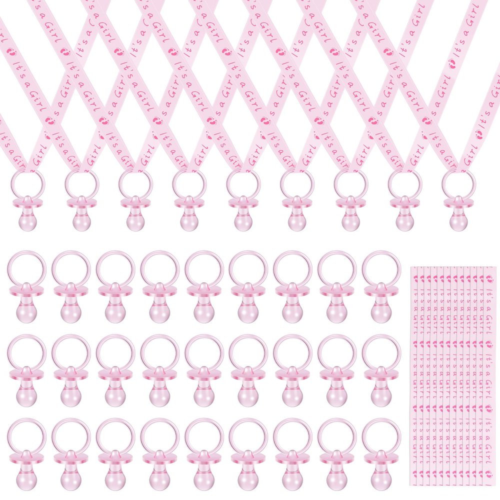 36 Pcs Baby Shower Pacifiers Necklace Acrylic Baby Pacifiers Party Favors Charm Necklace for Girls Boys Shower Party Decorations Gender Reveal Table Scatter (Pink)