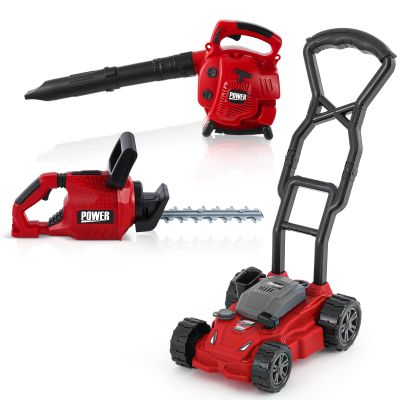 Arrowbash 3 Pcs Toy Gardening Tool Set for Kids Toy Leaf Blower Hedge Trimmer Push Lawn Mower Play Set with Lights and Sounds Christmas Birthday Gifts for Boys Girls