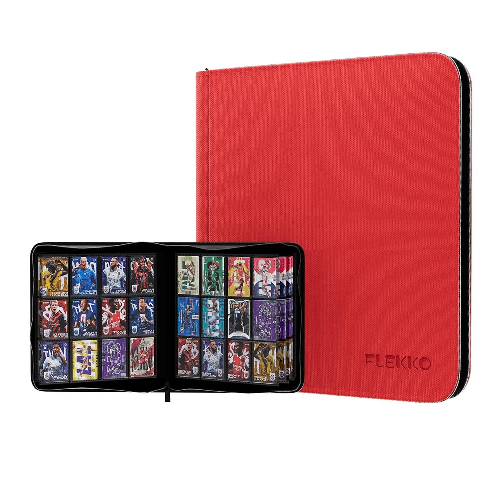 12 Pocket Card Binder,Flekko Zipper 720 Pockets Trading Card Binder,PU Card Collection Album,Sturdy Side-Loading Card Holder Folders for YuGiOh, TCG,MTG,Game Cards,Sports Cards, (Red)