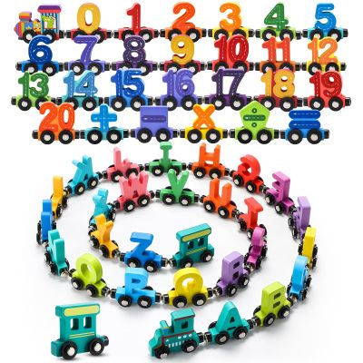 2 Sets/55 Pcs Magnetic Alphabet Number Train Set Montessori Toys for Toddlers Wooden Alphabet Number Preschool Learning Activities Educational Sensory Easter Basket Stuffers Birthday Gifts