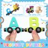 2 Sets/55 Pcs Magnetic Alphabet Number Train Set Montessori Toys for Toddlers Wooden Alphabet Number Preschool Learning Activities Educational Sensory Easter Basket Stuffers Birthday Gifts view 3