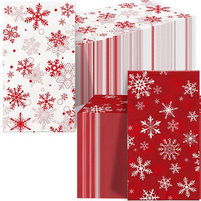 100 Pcs Christmas Guest Napkins Snowflakes Disposable Paper Napkins Winter Christmas Cocktail Guest Hand Towel for Party Table Dinner Kitchen Bathroom