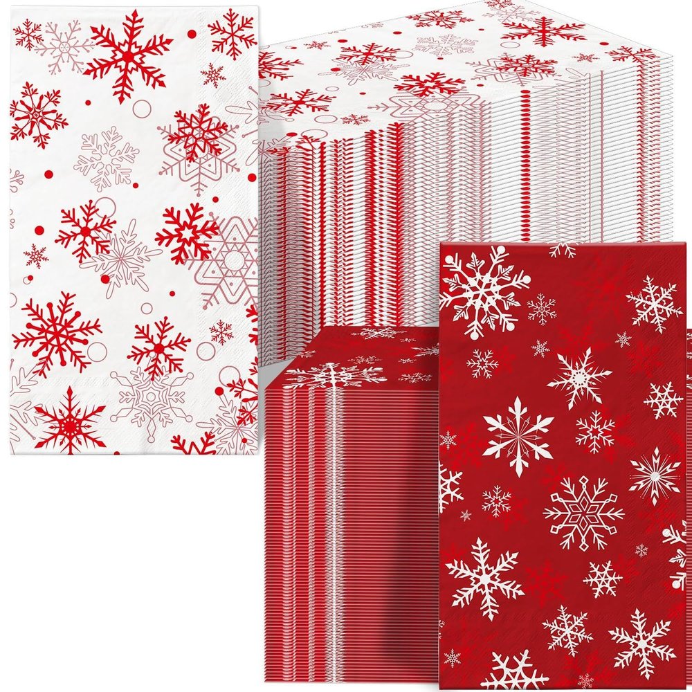 100 Pcs Christmas Guest Napkins Snowflakes Disposable Paper Napkins Winter Christmas Cocktail Guest Hand Towel for Party Table Dinner Kitchen Bathroom