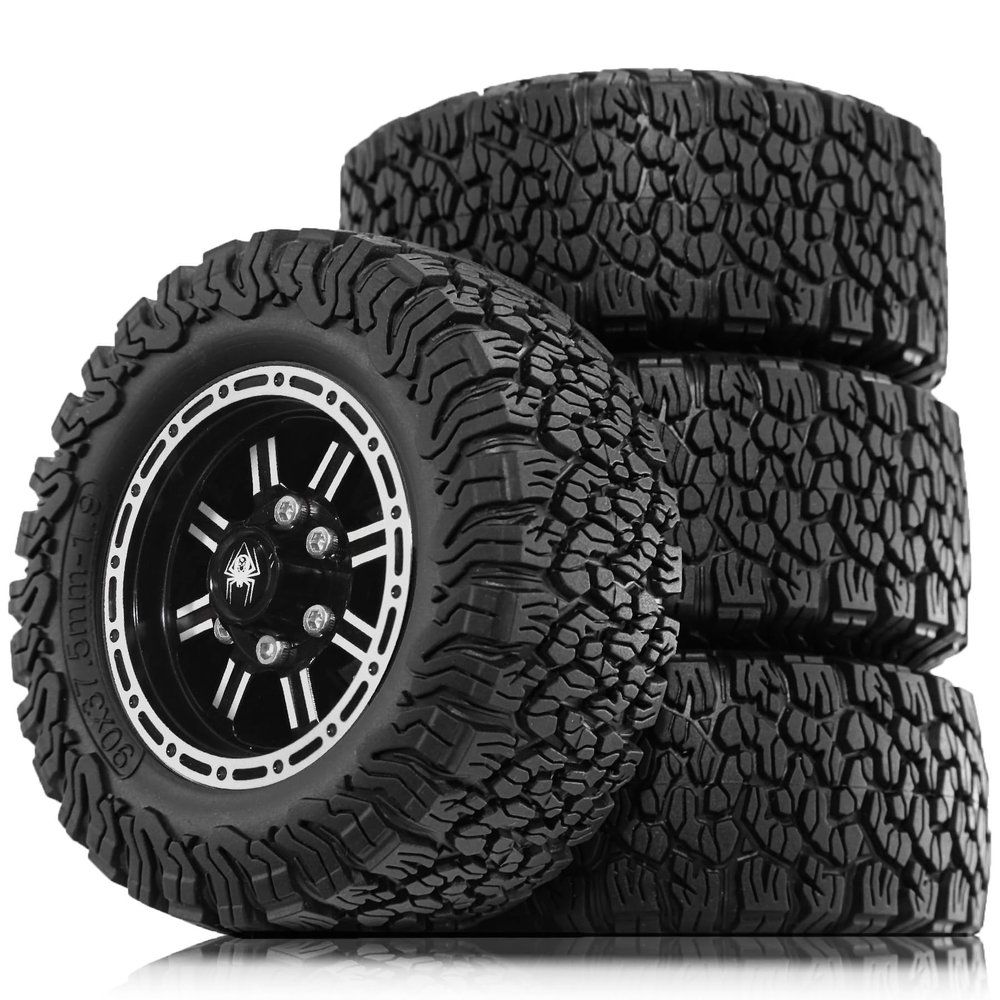 1.9-inch RC Crawler Tires Set Compatible with 1/12 Climbing Cars, 12mm Hex for FMS FCX12 CR12 ECX Barrage Redcat GEN7 S10 MJX XiH12Y MN128 MN82 OD:90mm (R345 Silvery)