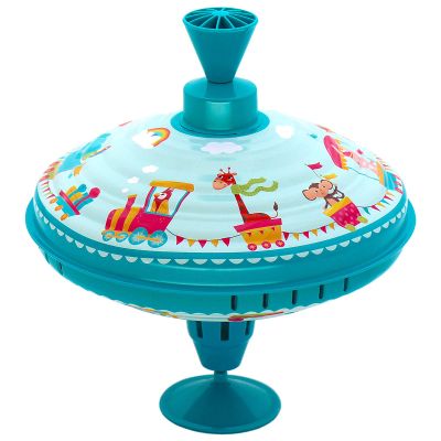 Beeqoo Humming Top Tin Spinning Top for Baby 18 Months and up, Classic Retro Toys for Toddler, Pump Spinner with Base, Parade Fun 7.9 Large Size
