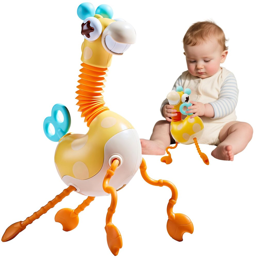 Fyxttalor Montessori Pull-Along Giraffe Toy for 18 Months Up, Multi-Sensory Baby Development Toy, Educational Gift for 1 Year Old Boys and Girls