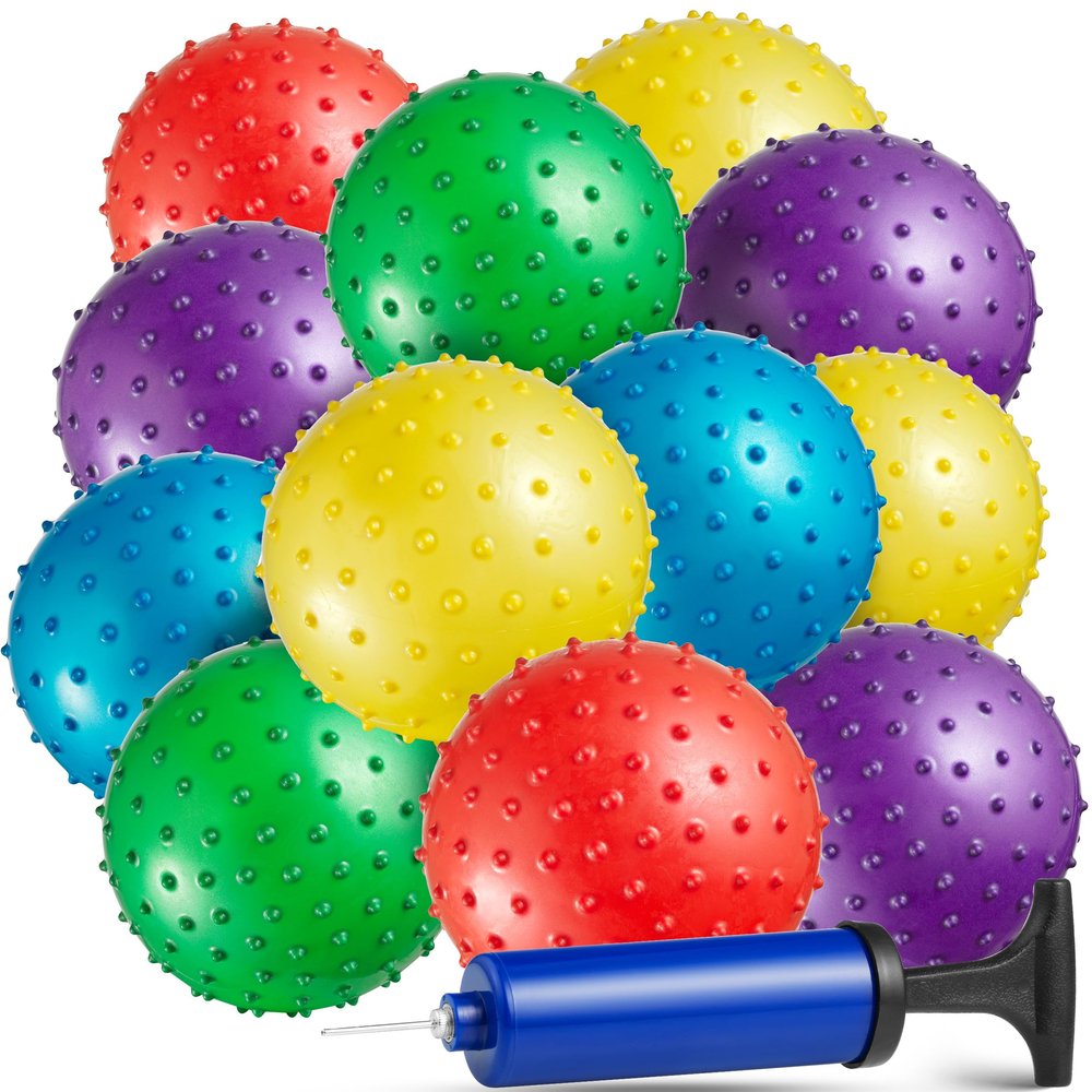 Bedwina Mini Knobby Balls - (Pack of 36) Bulk 5 Inch Sensory Balls and Spiky Massage Stress Balls with Pump, Fun Bouncy Ball Party Favors
