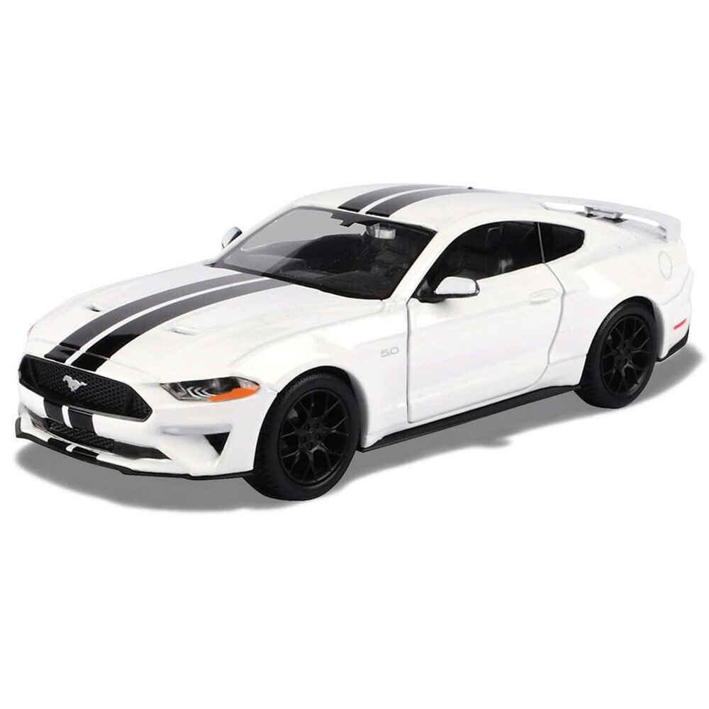 2018 Mustang Gt White with Black Stripes - Motormax 1/24-79352 WHBK