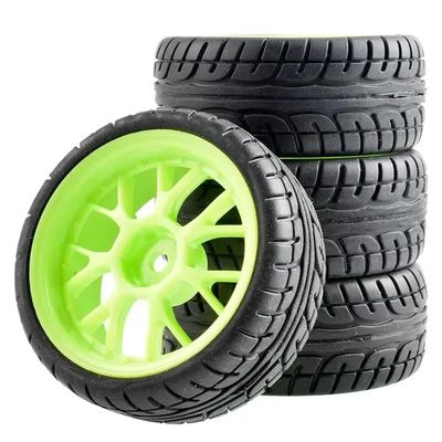 4pcs 12mm Hex Hub RC Car Rubber Tires and Wheels Rims Compatible with 1/18 1/16 1/10 Scale Vehicles Fits 144001 and Similar Models(Green)