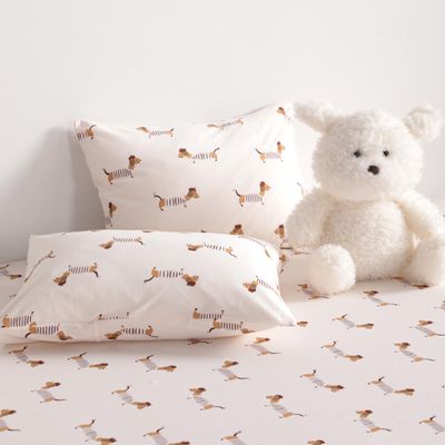 100% Natural Jersey Cotton Toddler Pillowcases (13x18 Inches) - Set of 2 Ultra-Soft Breathable Pillow Cases with Envelope Closure for Nursery and Travel, Brown Dog