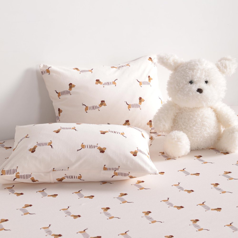 100% Natural Jersey Cotton Toddler Pillowcases (13x18 Inches) - Set of 2 Ultra-Soft Breathable Pillow Cases with Envelope Closure for Nursery and Travel, Brown Dog