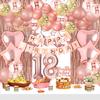 18th Birthday Decorations for Girls, Pink Rose Gold Happy 18 Birthday Banner Backdrop Balloons Table Cake Topper Honeycomb Centerpieces Hanging Swirls Paper Party Supplies view 1