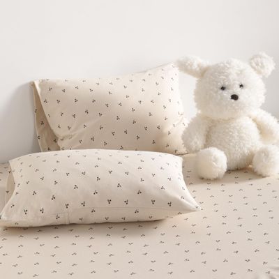 100% Natural Jersey Cotton Toddler Pillowcases (13x18 Inches) - Set of 2 Ultra-Soft Breathable Pillow Cases with Envelope Closure for Nursery and Travel, Cherries