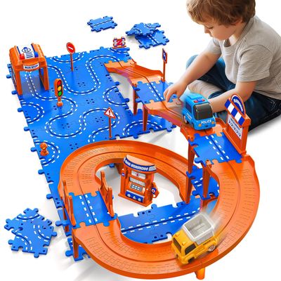 Toddler Toys for 3 4 5 6 Year Old Boys Kids Girls, 59 Pcs Puzzle Track Car Set for Kids Boys Toddlers 3-5 4-6, 3-Tier Puzzle Race Tracks Car Toys Set, Race Track Birthday for Toddlers