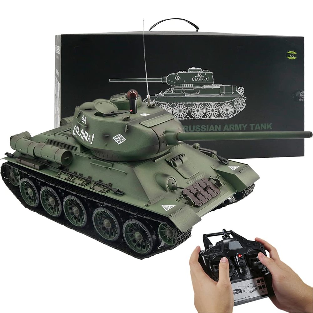Hmhetay Soviet T-34 RC Tank, 2.4G Remote Control Medium Military Tank Model with Sound Smoke Shooting Effect, Gift for Army Fans - Basic Edition