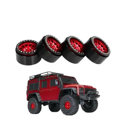 4PCS 1.9 Beadlock Wheel Rim Hub Spare Parts Compatible with 1 10 Scale RC Cars(Red)