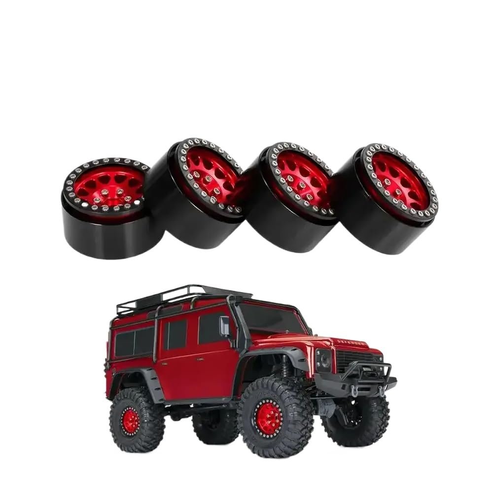 4PCS 1.9 Beadlock Wheel Rim Hub Spare Parts Compatible with 1 10 Scale RC Cars(Red)
