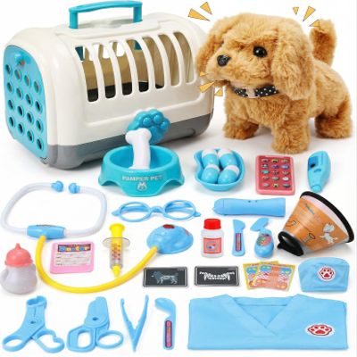 GDUNDUNL Toy Doctor Kit for Toddlers 3-5, Blue Pretend Play Boys Girls Toys with Electronic Interactive Dog, Stethoscope & Dress Up Costume, Educational Vet Role Playset Gift for Kids Ages 3 4 5
