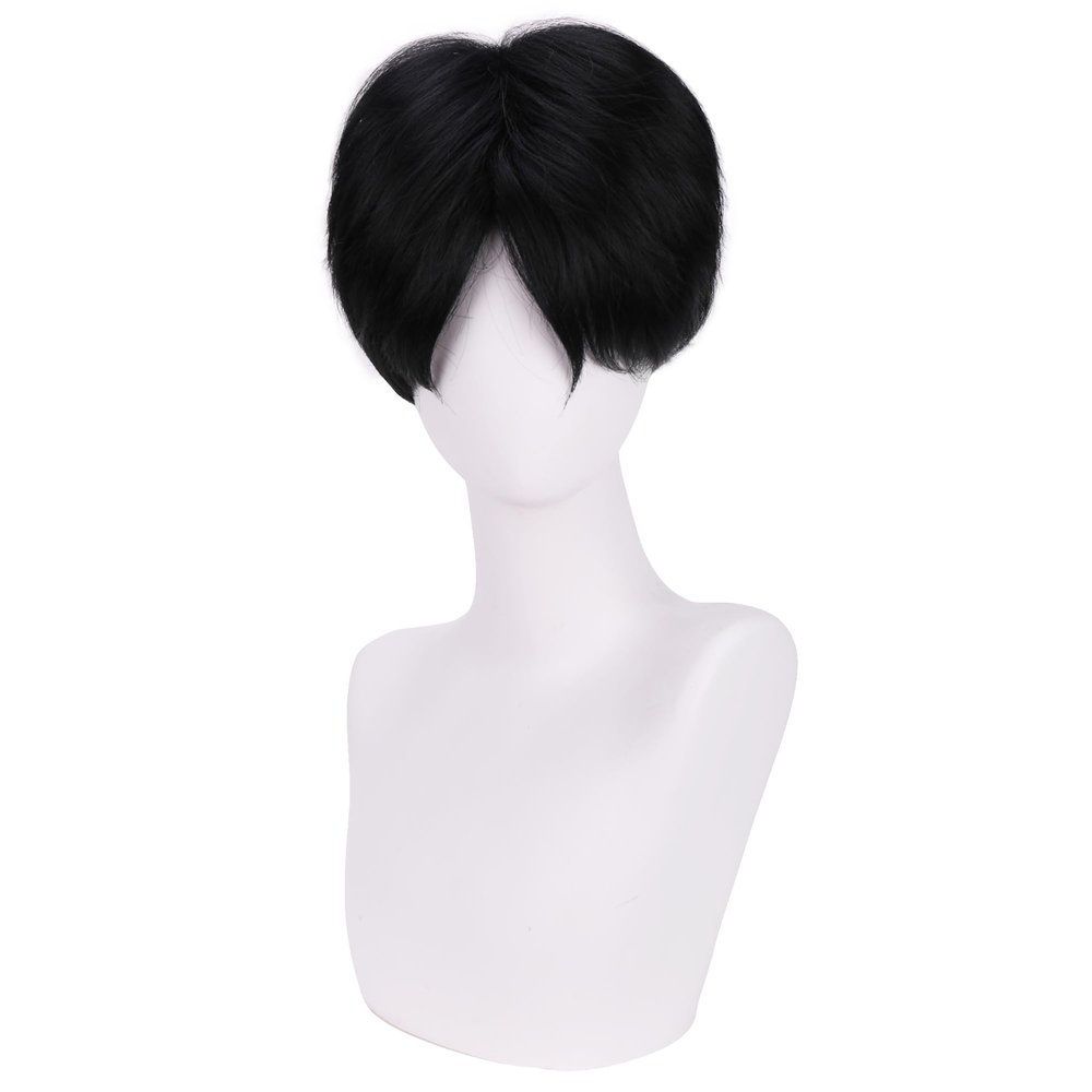 WAVELNM Natural Black Wigs for Mens Straight Black Wig Cosplay Wig Daily Halloween Costume Synthetic Wigs(Small Head)
