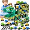 DULONIME 10 in 1 Dinosaur Truck Toys for Kids Aged 3-5 4-8 with Foldable Race Track, Carrier Truck with 9 Dinosaur Toy Cars for Boys, Spraying, Light and Sound, Birthday Gifts for Girls Toddlers 5-7 view 1