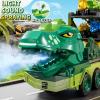 DULONIME 10 in 1 Dinosaur Truck Toys for Kids Aged 3-5 4-8 with Foldable Race Track, Carrier Truck with 9 Dinosaur Toy Cars for Boys, Spraying, Light and Sound, Birthday Gifts for Girls Toddlers 5-7 view 2