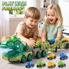 DULONIME 10 in 1 Dinosaur Truck Toys for Kids Aged 3-5 4-8 with Foldable Race Track, Carrier Truck with 9 Dinosaur Toy Cars for Boys, Spraying, Light and Sound, Birthday Gifts for Girls Toddlers 5-7 view 3