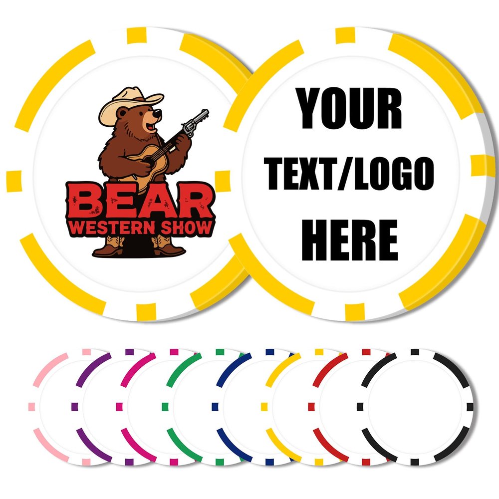 12 Grams Personalized Poker Chips|25-500PCS Custom Clay Poke Chips with Logo, Text|Double-Sided Full-Color Printing|Goods for Bar Drink Tokens,Golf Ball Markers,Poker Games,Casino Nights (E,Yellow)