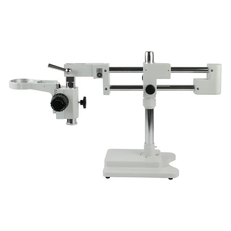 1pc Stereo Zoom Microscope Boom Stand Universal Clamp Trinocular Microscope Lab Holder Double Arm + 76mm Ring Holder Bracket(Brown)