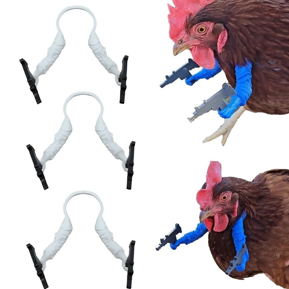3pcs 3D Printed Chicken Arm with Uzi - Unique Toy Props for Creative Gifts, Cosplay & Desk Decor, Funny Chicken Soldier Action Figure Accessories(White)