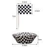 100Pcs Checkered Flag Cupcake Toppers and 100Pcs Checkered Cupcake Liners Wrappers, Race Car Party Cake Decorations view 2