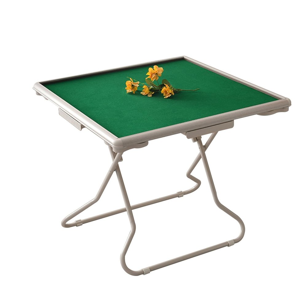 Foldable Mahjong Table, Mahjong Table Foldable, Domino Table with Drawers and Cup Holders, PVC Straight Edge Card Table, Wear-Resistant Desktop (Green)