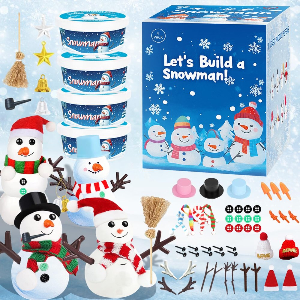 Zaycca 4Pack Stocking Stuffers for Kids,Build Snowman Kit,Christmas Craft Gifts with Air-Dry Modeling Clay, Creative Toys for Christmas Games & Holiday Fun for Boys Girls