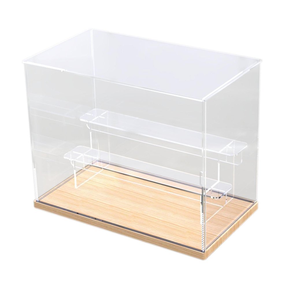 TTETTZ Acrylic Display Case Action Figure Display Case Countertop Cube with Ladder Shelves Assemble Box Wood Base for Statue Dolls, 3 Ladder