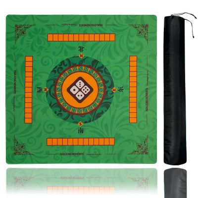 35.4 * 35.4 Inches Anti-Slip and Noise-reducing Mahjong Mat, Large-Sized Game Mahjong Table Mat,with a Black Storage Bag, Suitable for Mahjong, Poker, Card Games, Dominoes(Green)