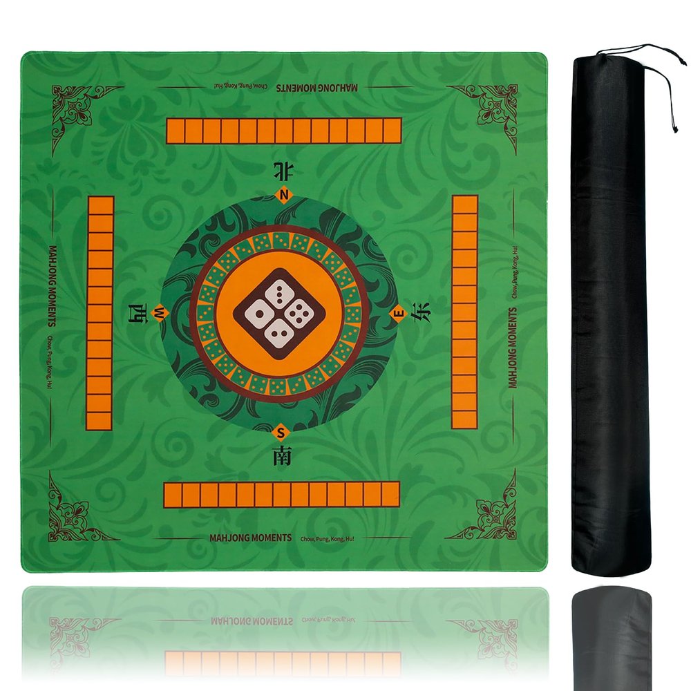 35.4 * 35.4 Inches Anti-Slip and Noise-reducing Mahjong Mat, Large-Sized Game Mahjong Table Mat,with a Black Storage Bag, Suitable for Mahjong, Poker, Card Games, Dominoes(Green)