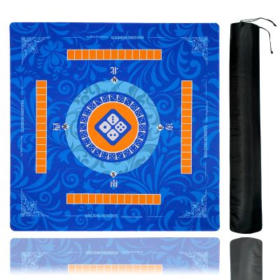 35.4 * 35.4 Inches Anti-Slip and Noise-reducing Mahjong Mat, Large-Sized Game Mahjong Table Mat,with a Black Storage Bag, Suitable for Mahjong, Poker, Card Games, Dominoes(Blue)