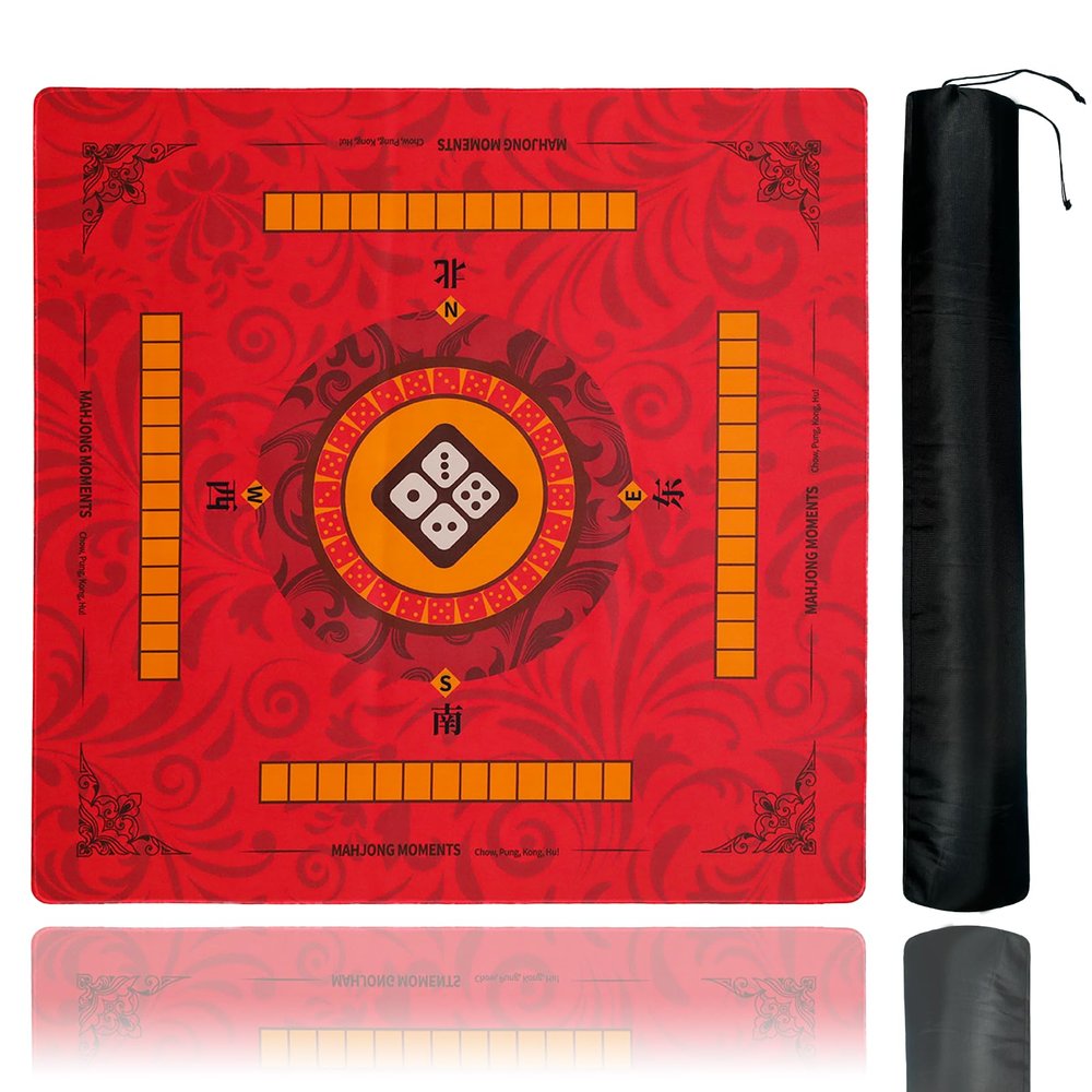 35.4 * 35.4 Inches Anti-Slip and Noise-reducing Mahjong Mat, Large-Sized Game Mahjong Table Mat,with a Black Storage Bag, Suitable for Mahjong, Poker, Card Games, Dominoes(Red)