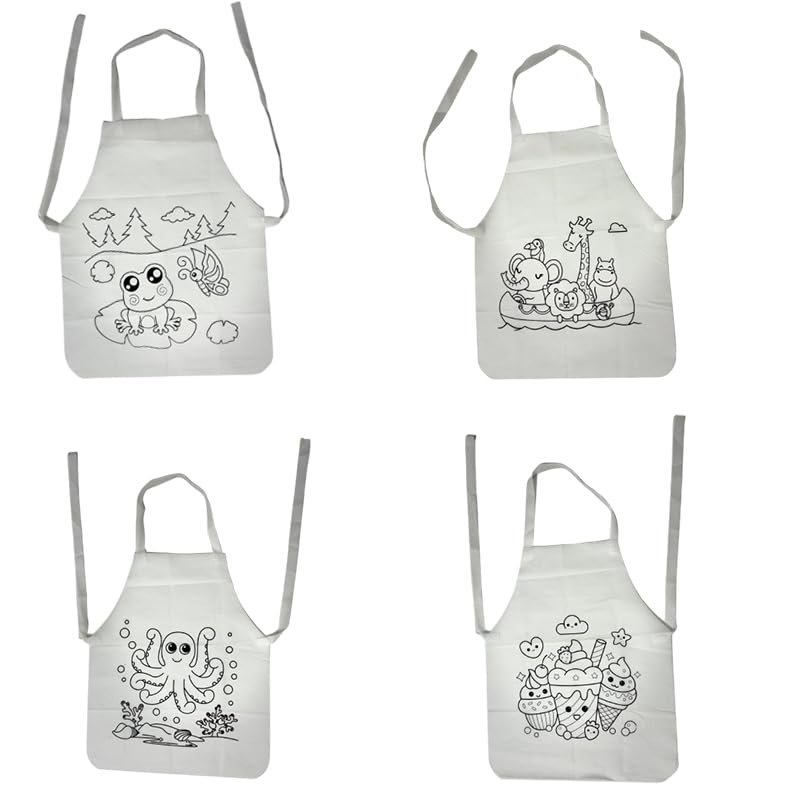 20 Pcs DIY Child Apronsfor Boys Girls 15.7 * 19.6inch DIY Painting White Apron Bulk Fun Educational Craft Coloring for Baking Kitchen Cooking Classroom Party
