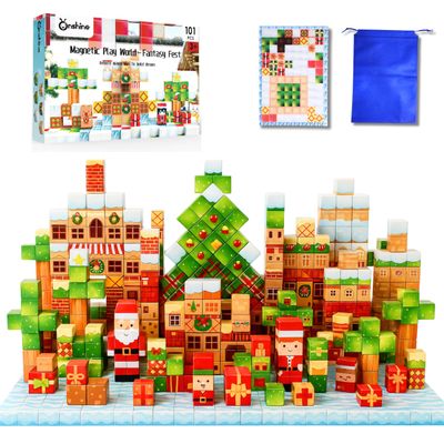101 PCS Magnetic Blocks (0.8") with Magnetic Theme Board for Stable & Immersive Play, STEM Building Toys & Montessori Toys for Kids Age 3-12, Creative Stacking Blocks, A Perfect Kids Birthday Gift