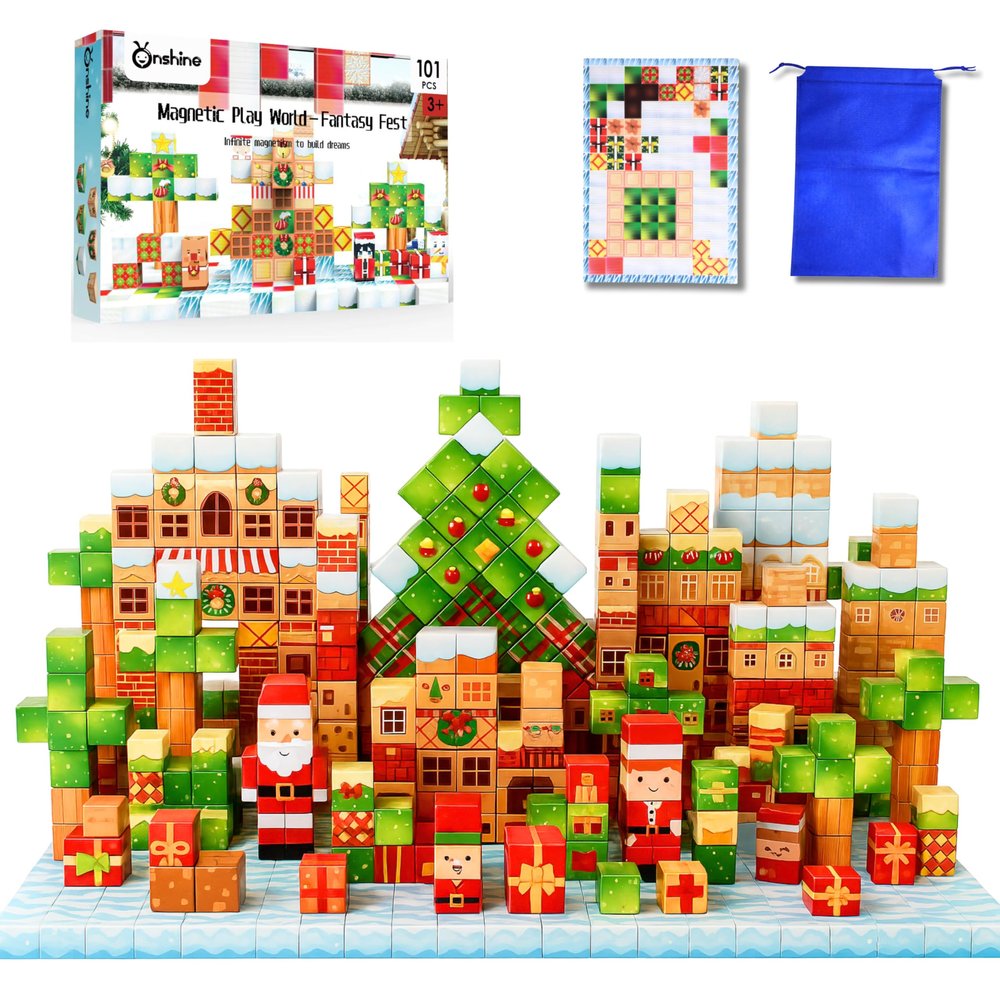 101 PCS Magnetic Blocks (0.8") with Magnetic Theme Board for Stable & Immersive Play, STEM Building Toys & Montessori Toys for Kids Age 3-12, Creative Stacking Blocks, A Perfect Kids Birthday Gift