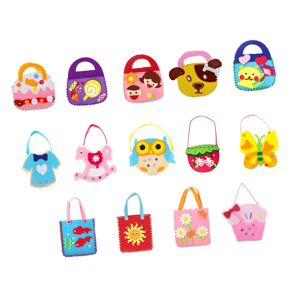 14 Pieces Handbags Kids Sewing Kit Learn to Sew DIY Craft for Birthday Gifts