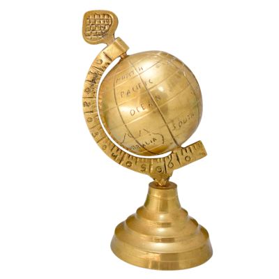 Globle Antique CraftbDecorative Metal World Globe, Gold Brass, Vintage Style Desktop Globe with Tiered Stand, Pacific Ocean View