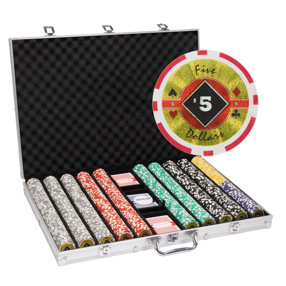 Playzaic 1000-piece Aluminum Black Diamond Poker Chip Case - 14-gram Heavy Clay Composite Set - Casino Chips for Texas Holdem, Blackjack - Betting Game Accessories