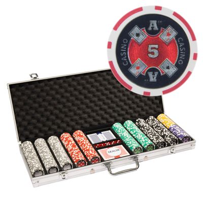 Playzaic 500-piece Aluminum Ace Casino Poker Chip Case - 14-gram Heavy Clay Composite Set - Casino Chips for Texas Holdem, Blackjack - Betting Game Accessories