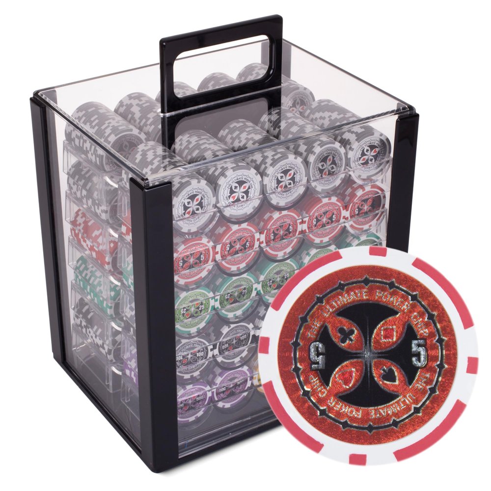 Playzaic 1000-piece Acrylic The Ultimate Poker Chip Case - 14-gram Heavy Clay Composite Set - Casino Chips for Texas Holdem, Blackjack - Betting Game Accessories